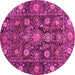 Round Machine Washable Oriental Pink Traditional Rug, wshabs4066pnk