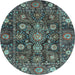 Round Machine Washable Oriental Light Blue Traditional Rug, wshabs4066lblu