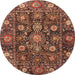 Round Abstract Saffron Red Oriental Rug, abs4066