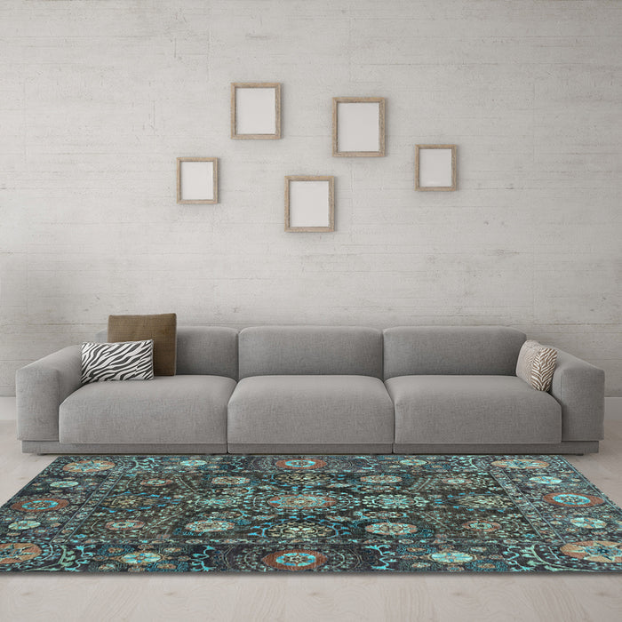 Machine Washable Oriental Light Blue Traditional Rug in a Living Room, wshabs4066lblu