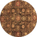 Round Machine Washable Oriental Brown Traditional Rug, wshabs4066brn