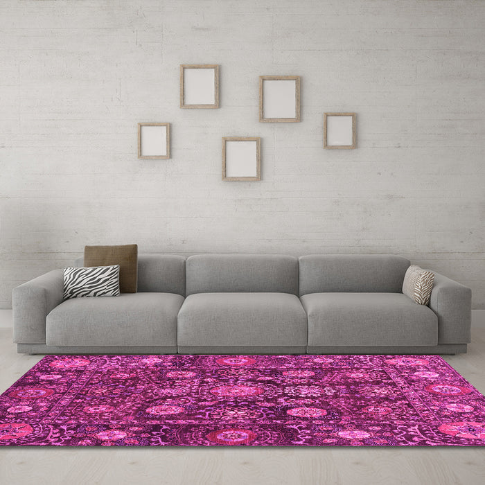 Machine Washable Oriental Pink Traditional Rug in a Living Room, wshabs4066pnk