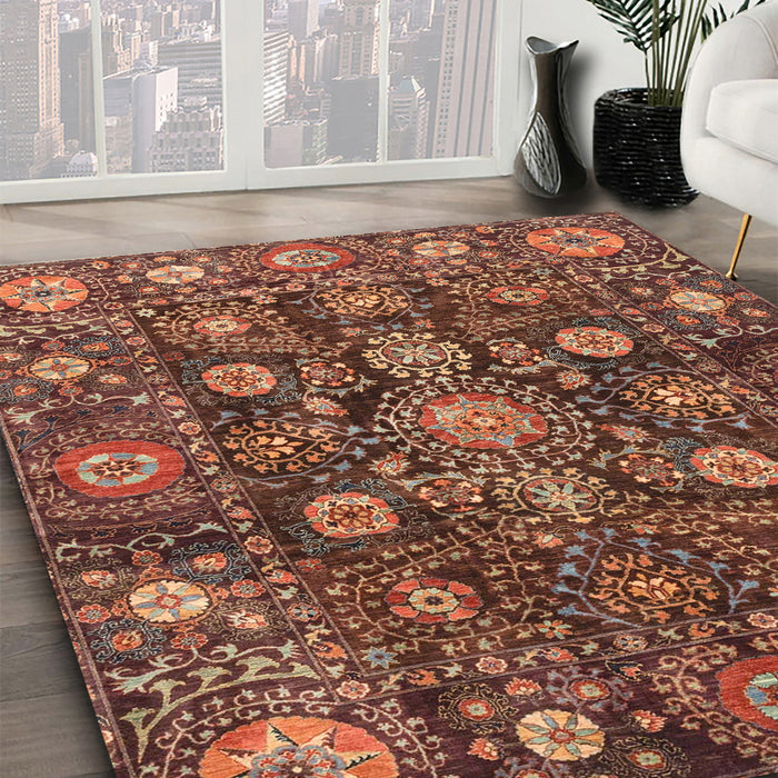 Abstract Saffron Red Oriental Rug in Family Room, abs4066