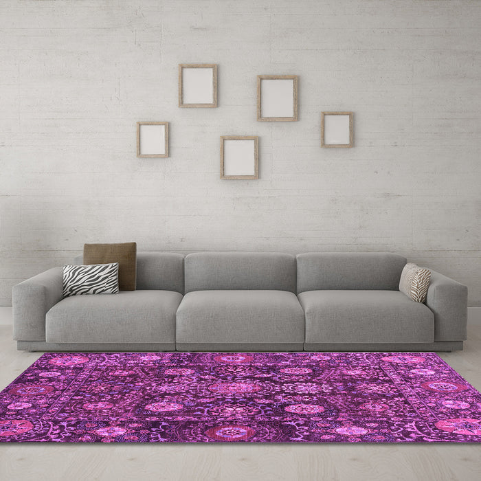 Machine Washable Oriental Purple Traditional Area Rugs in a Living Room, wshabs4066pur