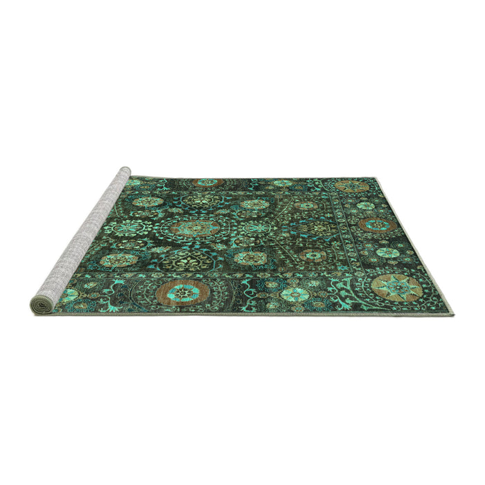 Sideview of Machine Washable Oriental Turquoise Traditional Area Rugs, wshabs4066turq