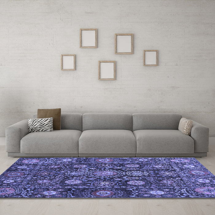 Machine Washable Oriental Blue Traditional Rug in a Living Room, wshabs4066blu