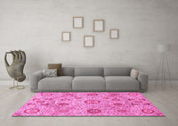 Machine Washable Abstract Pink Modern Rug, wshabs4067pnk