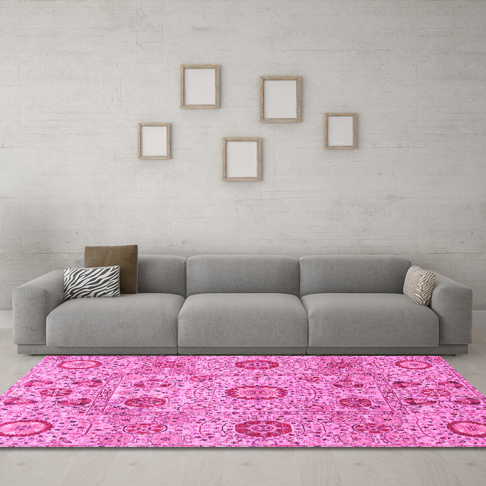 Machine Washable Abstract Pink Modern Rug in a Living Room, wshabs4067pnk