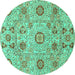 Round Machine Washable Abstract Turquoise Modern Area Rugs, wshabs4067turq