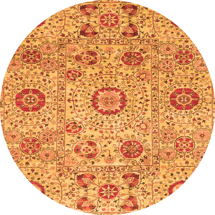 Round Machine Washable Abstract Orange Modern Area Rugs, wshabs4067org
