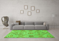 Machine Washable Abstract Green Modern Rug, wshabs4067grn