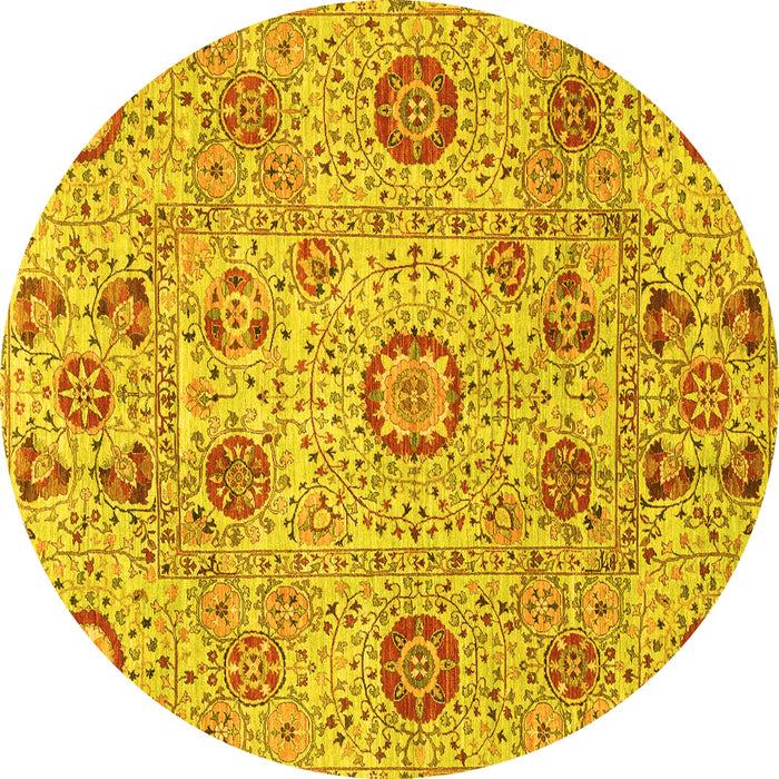 Round Machine Washable Abstract Yellow Modern Rug, wshabs4067yw