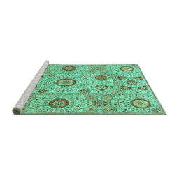 Sideview of Machine Washable Abstract Turquoise Modern Area Rugs, wshabs4067turq