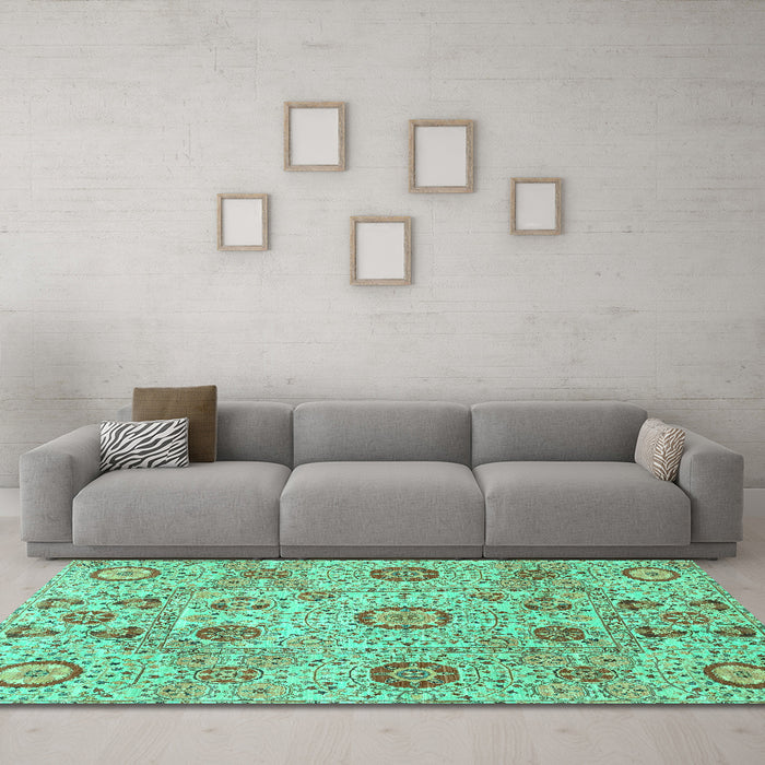 Machine Washable Abstract Turquoise Modern Area Rugs in a Living Room,, wshabs4067turq