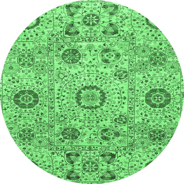 Round Machine Washable Abstract Emerald Green Modern Area Rugs, wshabs4067emgrn
