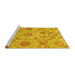 Sideview of Machine Washable Abstract Yellow Modern Rug, wshabs4067yw
