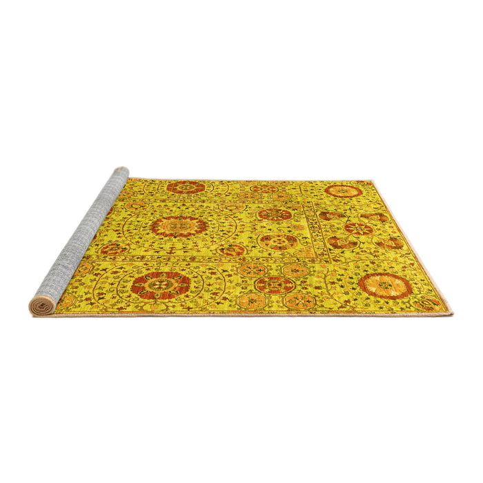 Sideview of Machine Washable Abstract Yellow Modern Rug, wshabs4067yw