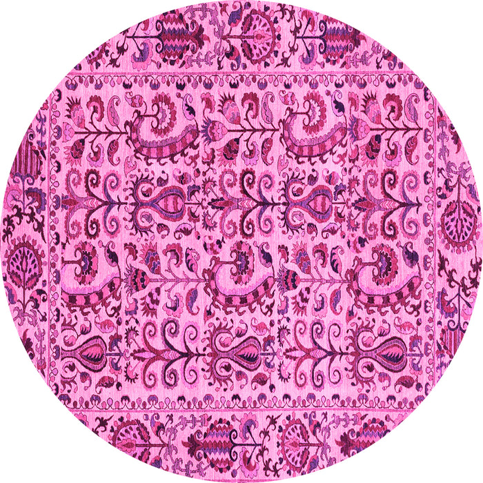 Round Machine Washable Abstract Pink Modern Rug, wshabs4068pnk
