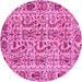 Round Machine Washable Abstract Pink Modern Rug, wshabs4068pnk