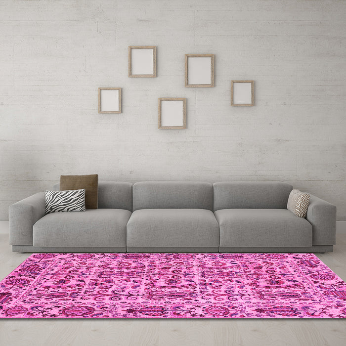 Machine Washable Abstract Pink Modern Rug in a Living Room, wshabs4068pnk