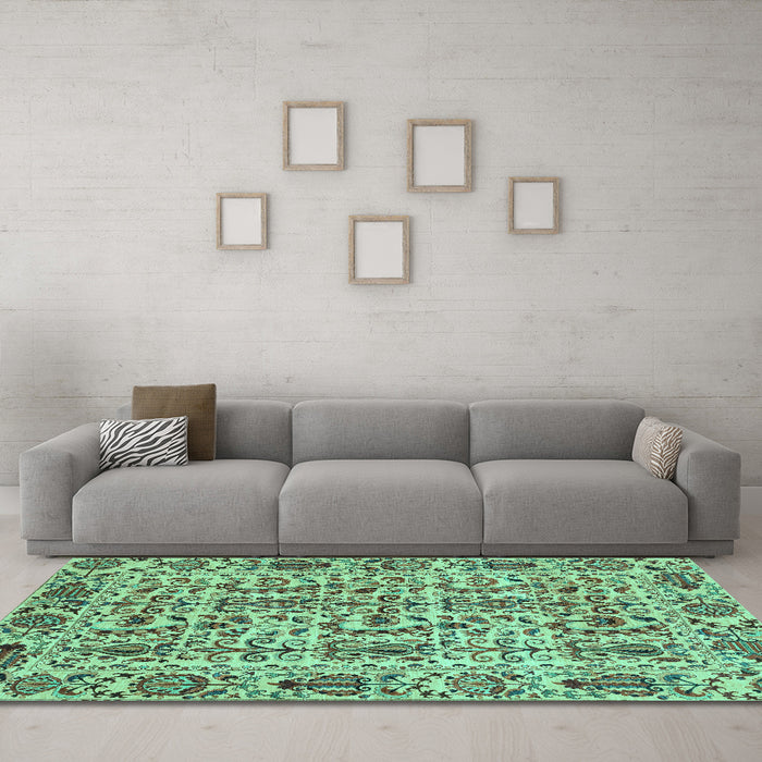 Machine Washable Abstract Turquoise Modern Area Rugs in a Living Room,, wshabs4068turq