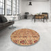 Round Abstract Chestnut Red Modern Rug in a Office, abs4068