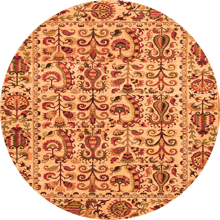 Round Machine Washable Abstract Orange Modern Area Rugs, wshabs4068org
