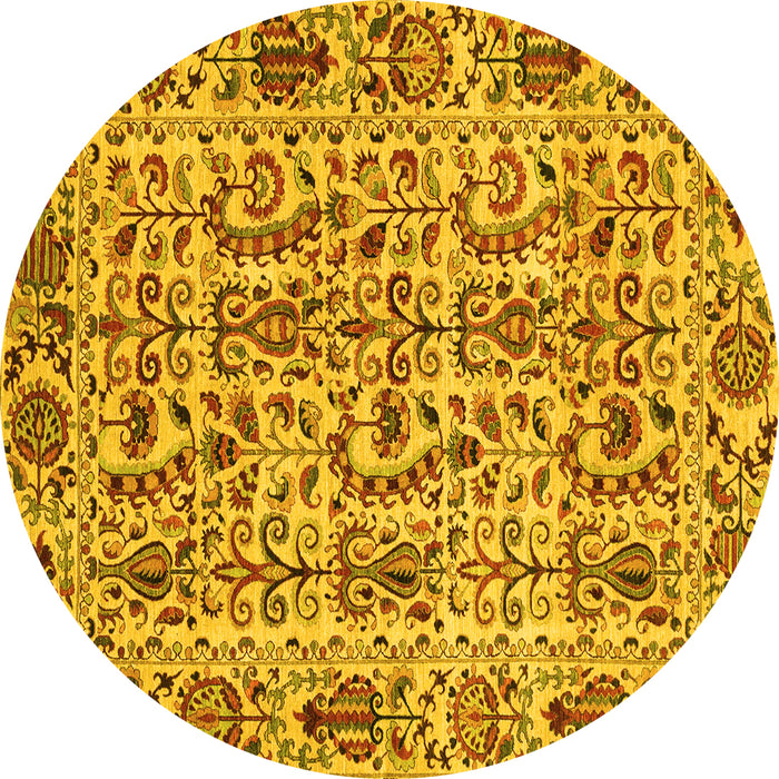 Round Machine Washable Abstract Yellow Modern Rug, wshabs4068yw