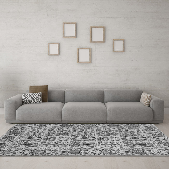 Machine Washable Abstract Gray Modern Rug in a Living Room,, wshabs4068gry