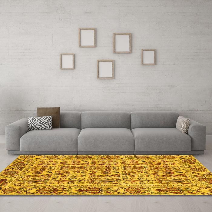 Machine Washable Abstract Yellow Modern Rug in a Living Room, wshabs4068yw
