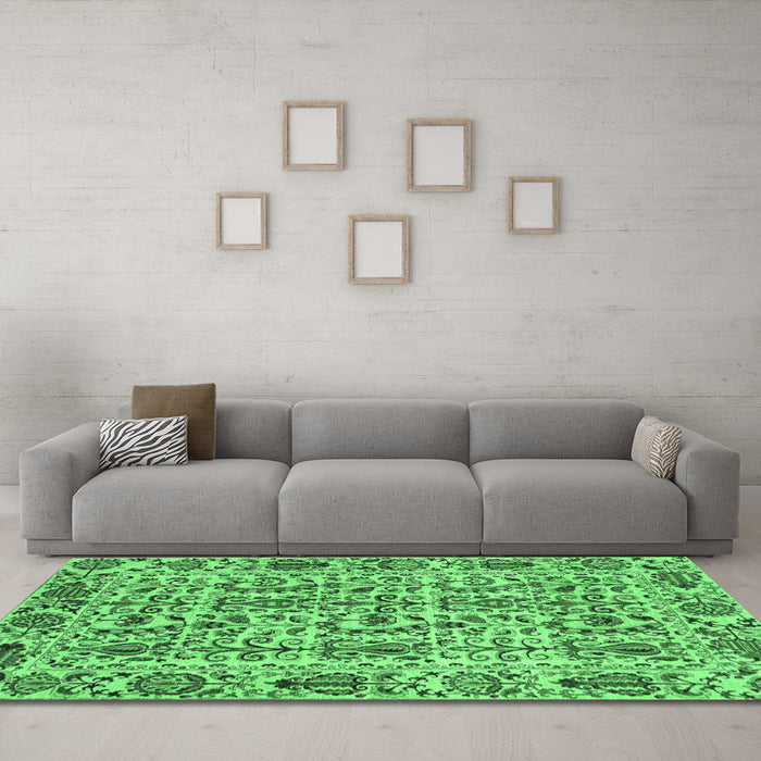 Machine Washable Abstract Emerald Green Modern Area Rugs in a Living Room,, wshabs4068emgrn