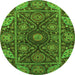 Round Machine Washable Oriental Green Traditional Area Rugs, wshabs4069grn