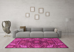 Machine Washable Oriental Pink Traditional Rug in a Living Room, wshabs4069pnk