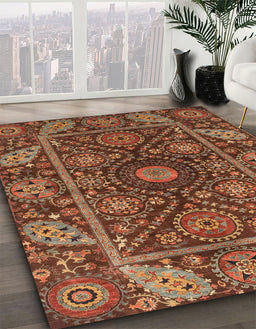 Abstract Saffron Red Oriental Rug in Family Room, abs4069