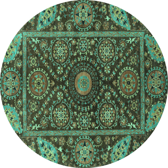 Round Oriental Turquoise Traditional Rug, abs4069turq