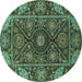 Round Oriental Turquoise Traditional Rug, abs4069turq