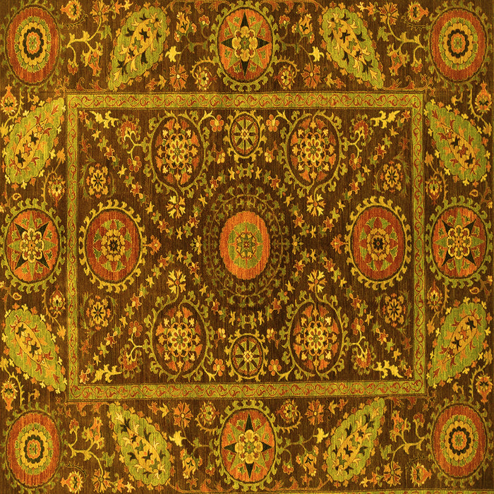 Square Machine Washable Oriental Yellow Traditional Rug, wshabs4069yw
