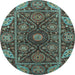 Round Machine Washable Oriental Light Blue Traditional Rug, wshabs4069lblu