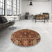 Round Machine Washable Abstract Saffron Red Rug in a Office, wshabs4069