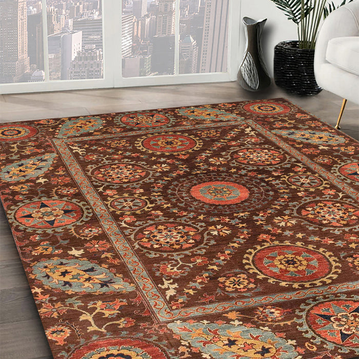 Abstract Saffron Red Oriental Rug in Family Room, abs4069