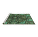 Sideview of Machine Washable Oriental Turquoise Traditional Area Rugs, wshabs4069turq