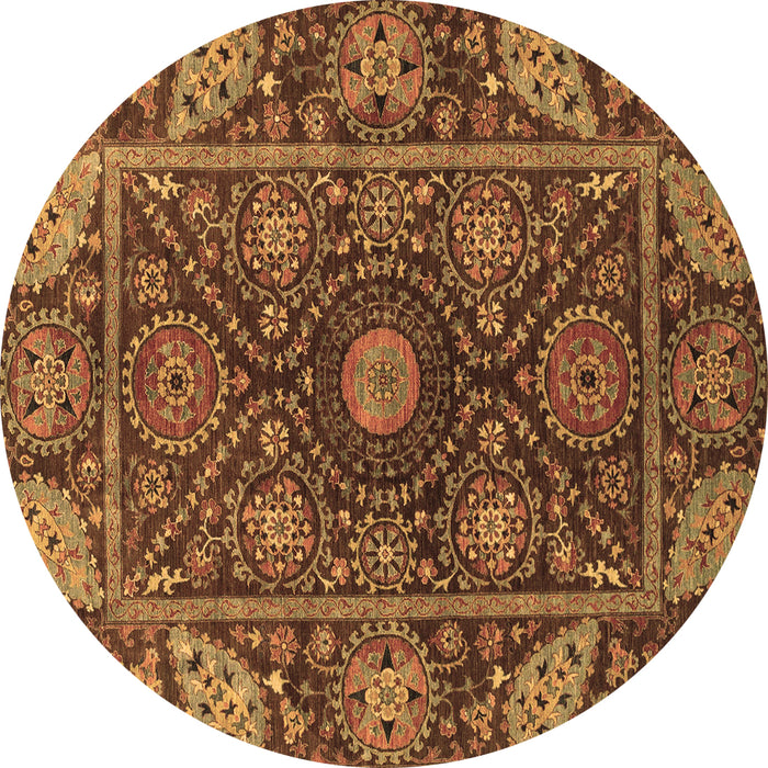 Round Machine Washable Oriental Brown Traditional Rug, wshabs4069brn