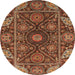 Round Abstract Saffron Red Oriental Rug, abs4069