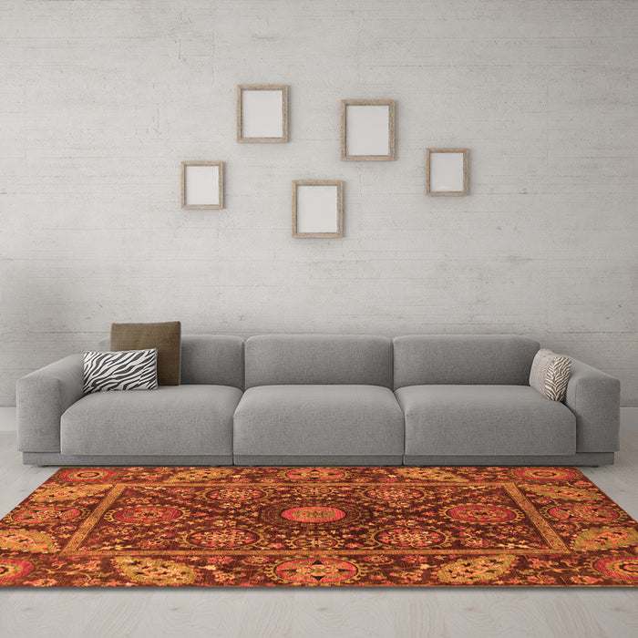 Machine Washable Oriental Orange Traditional Area Rugs in a Living Room, wshabs4069org