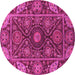 Round Machine Washable Oriental Pink Traditional Rug, wshabs4069pnk