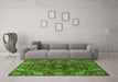 Machine Washable Oriental Green Traditional Area Rugs in a Living Room,, wshabs4069grn