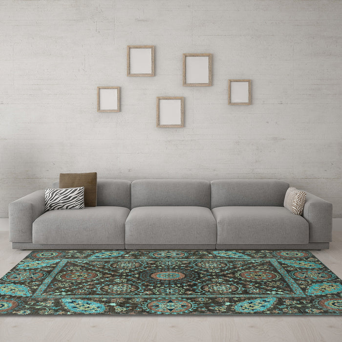 Machine Washable Oriental Light Blue Traditional Rug in a Living Room, wshabs4069lblu