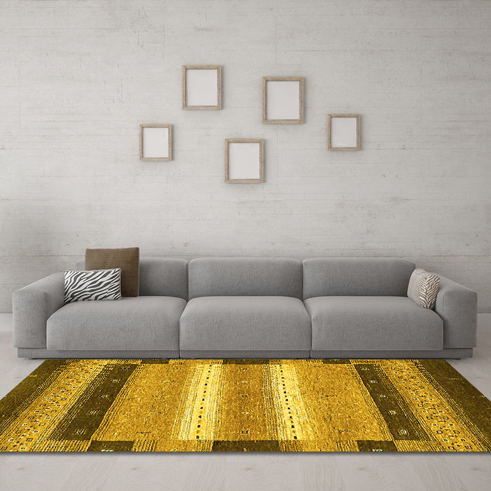 Machine Washable Abstract Yellow Modern Rug in a Living Room, wshabs406yw