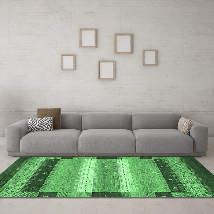 Machine Washable Abstract Emerald Green Modern Area Rugs in a Living Room,, wshabs406emgrn