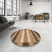 Round Machine Washable Abstract Sangria Brown Rug in a Office, wshabs406